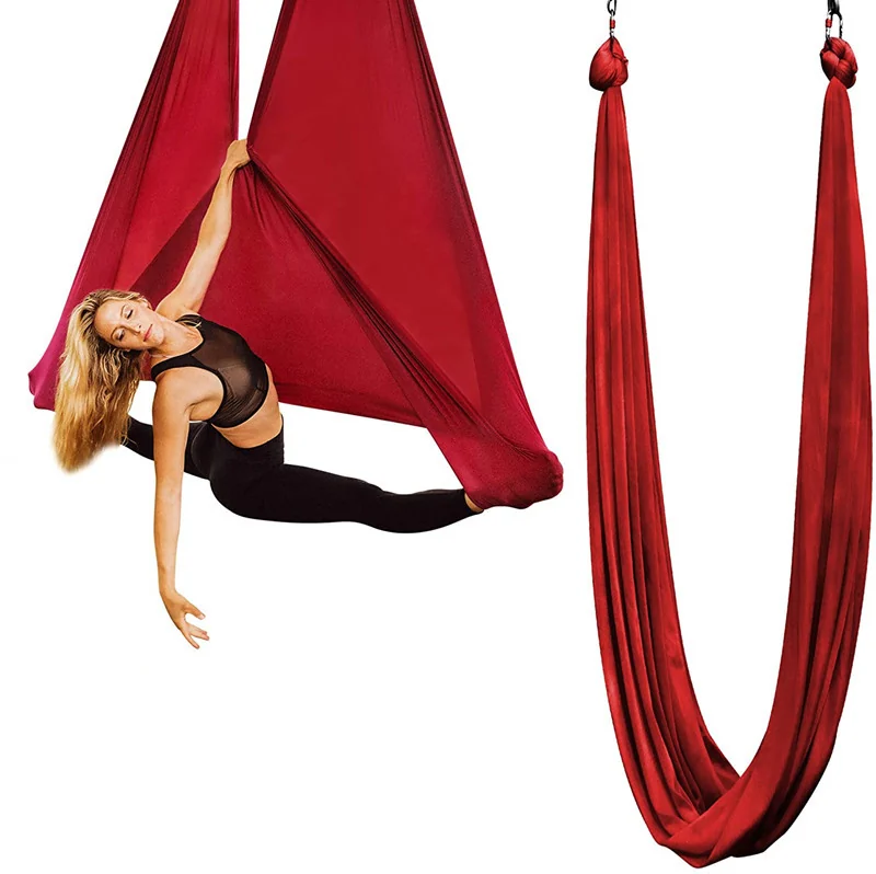 Solid red aerial yoga hammock set