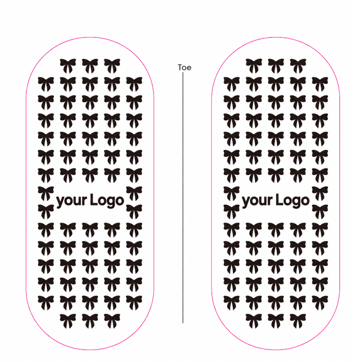Custom grip plate artwork with repeated bow motifs and a horizontal center logo