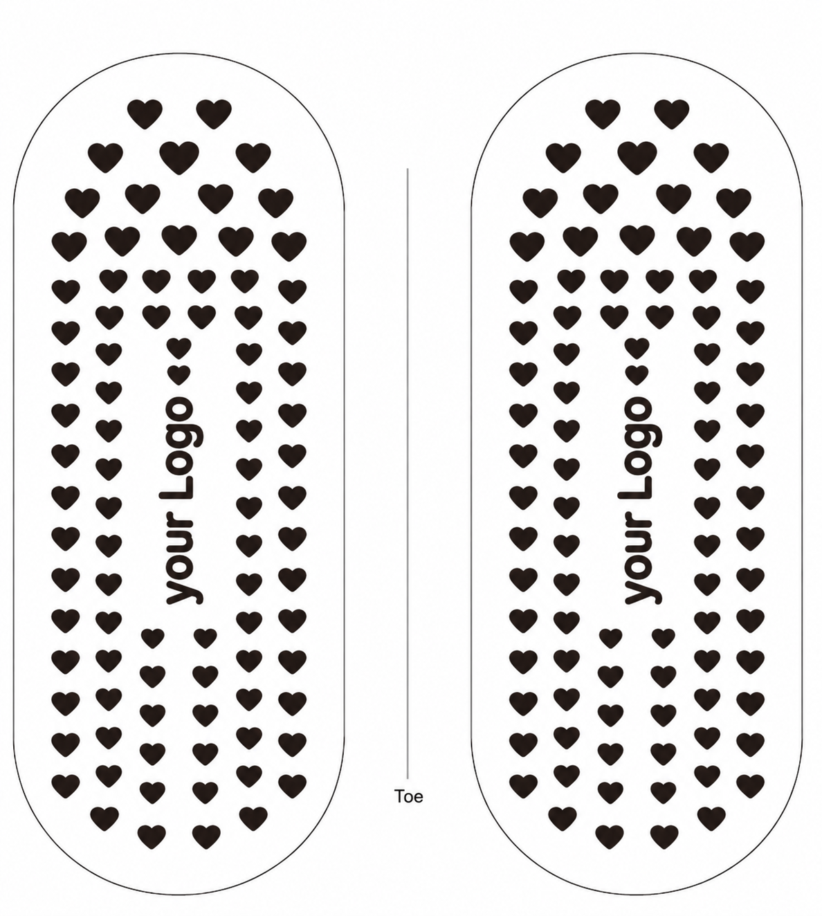 Custom full-sole grip plate artwork with dense heart motifs and a vertical center logo
