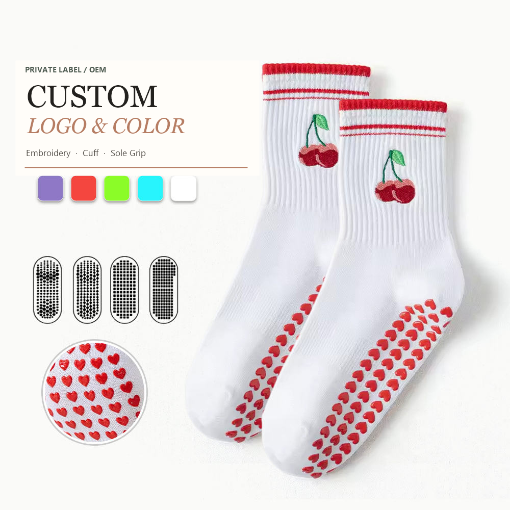 Custom embroidered logo, cuff color and heart grip example